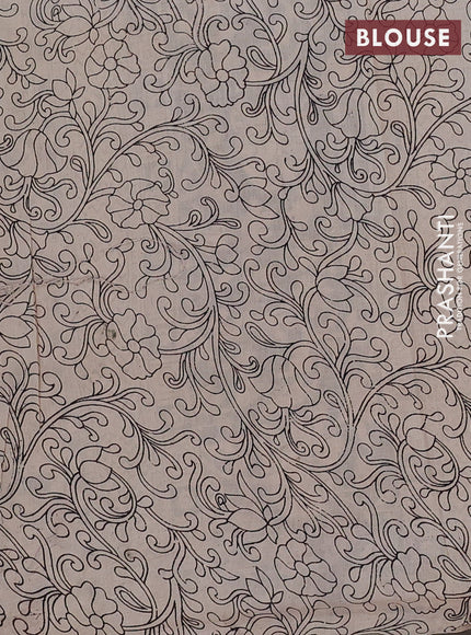 Kalamkari cotton saree black and beige with allover prints and long printed border