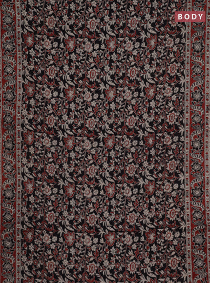 Kalamkari cotton saree black and maroon with allover prints and printed border