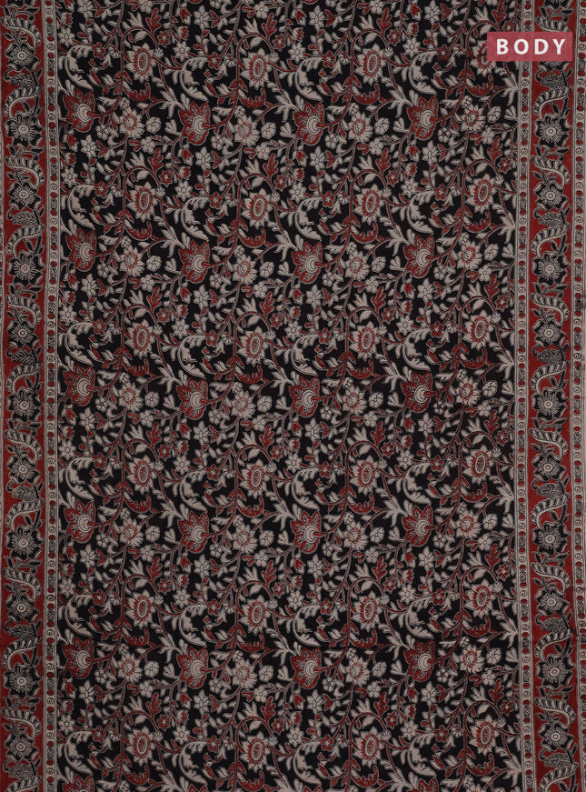 Kalamkari cotton saree black and maroon with allover prints and printed border