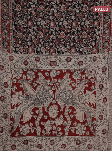 Kalamkari cotton saree black and maroon with allover prints and printed border