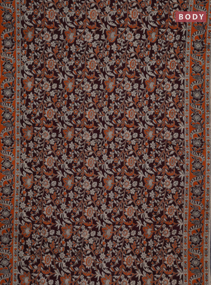 Kalamkari cotton saree deep wine shade and orange with allover prints and printed border