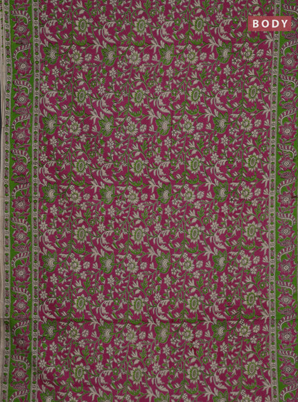 Kalamkari cotton saree pink and light green with allover prints and printed border
