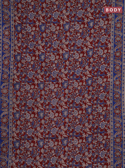 Kalamkari cotton saree maroon and blue with allover prints and printed border