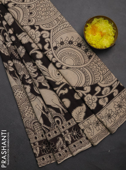 Kalamkari cotton saree black and beige with allover prints and printed border