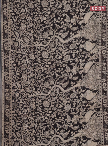 Kalamkari cotton saree black and beige with allover prints and printed border