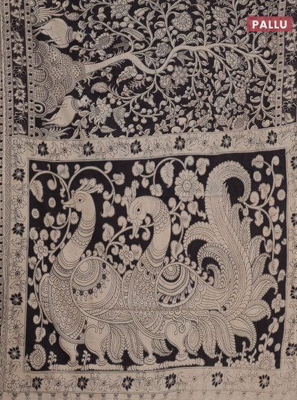 Kalamkari cotton saree black and beige with allover prints and printed border