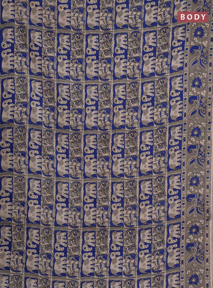 Kalamkari cotton saree beige blue and grey with allover prints and printed border