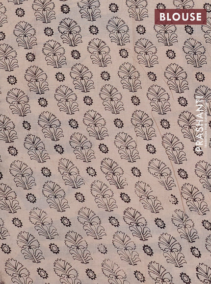 Kalamkari cotton saree beige blue and grey with allover prints and printed border