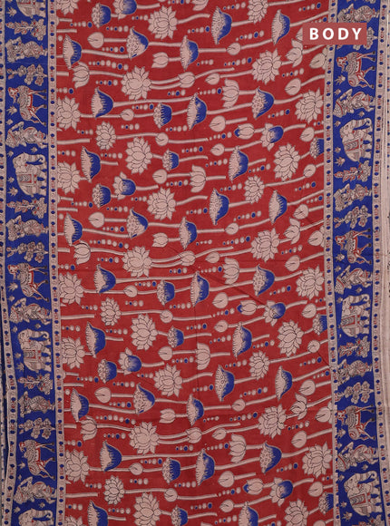 Kalamkari cotton saree brown and blue with allover prints and printed border