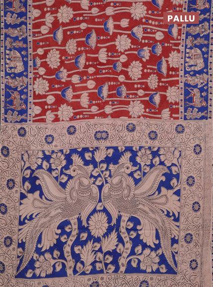 Kalamkari cotton saree brown and blue with allover prints and printed border