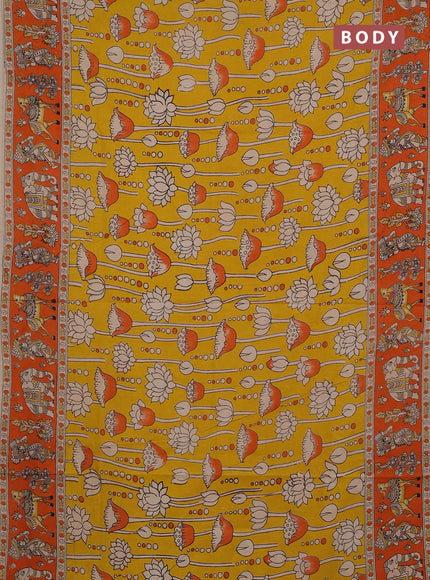 Kalamkari cotton saree yellow and orange with allover prints and printed border