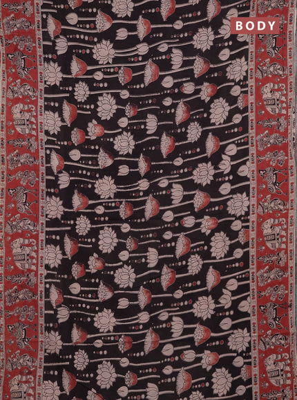 Kalamkari cotton saree coffee brown and brown with allover prints and printed border
