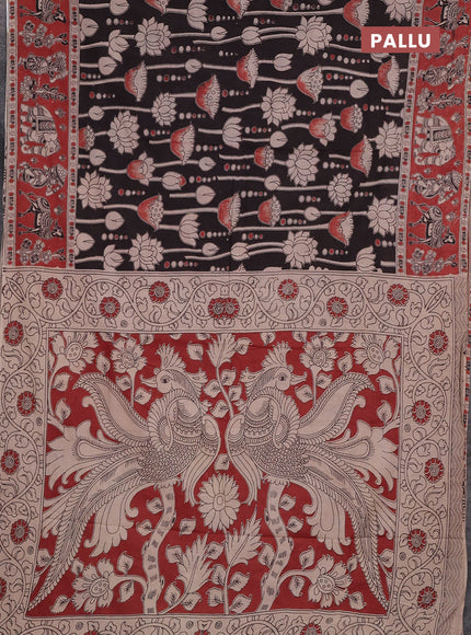 Kalamkari cotton saree coffee brown and brown with allover prints and printed border
