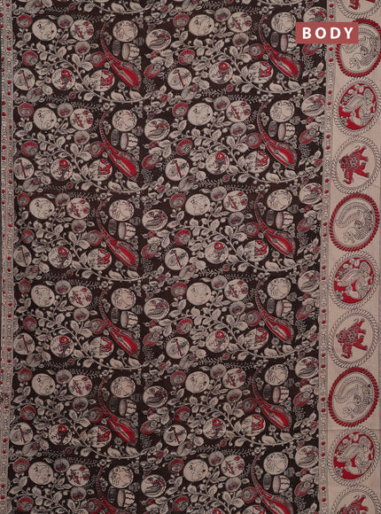 Kalamkari cotton saree coffee brown and beige with allover prints and butta printed border