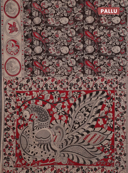 Kalamkari cotton saree coffee brown and beige with allover prints and butta printed border
