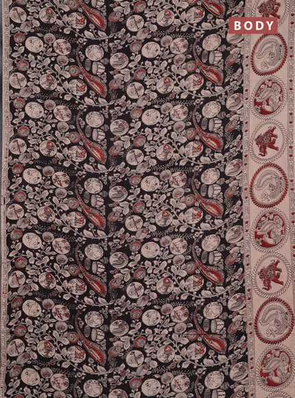 Kalamkari cotton saree black and beige with allover prints and butta printed border