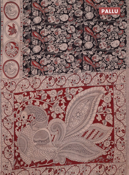 Kalamkari cotton saree black and beige with allover prints and butta printed border
