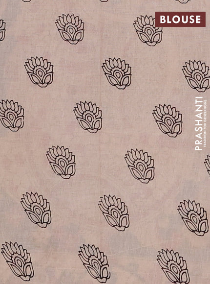 Kalamkari cotton saree beige and blue with allover prints and butta printed border