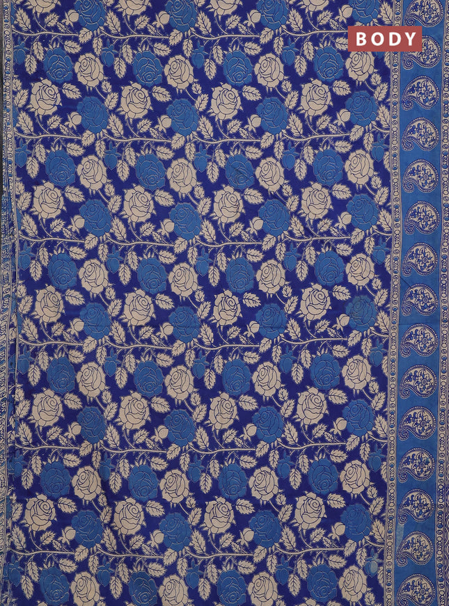 Kalamkari cotton saree blue and beige with allover prints and butta printed border