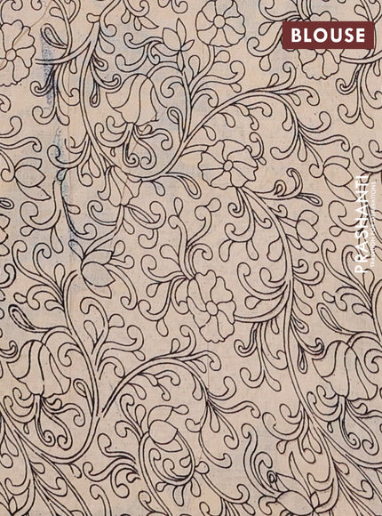 Kalamkari cotton saree blue and beige with allover prints and butta printed border