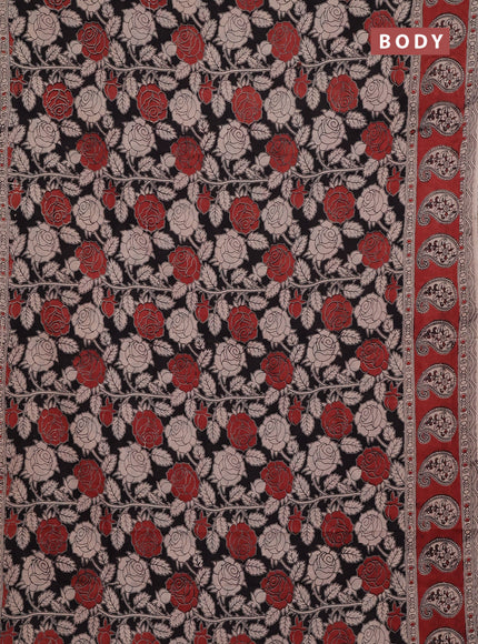 Kalamkari cotton saree black and brown with allover prints and butta printed border