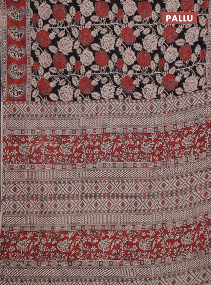 Kalamkari cotton saree black and brown with allover prints and butta printed border