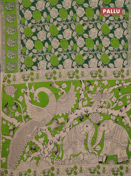 Kalamkari cotton saree green and light green with allover prints and butta printed border