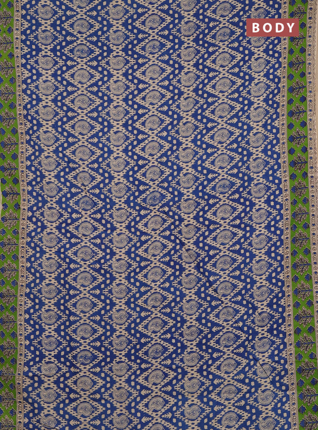 Kalamkari cotton saree blue and green with allover prints and printed border