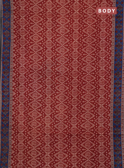 Kalamkari cotton saree brown and blue with allover prints and printed border
