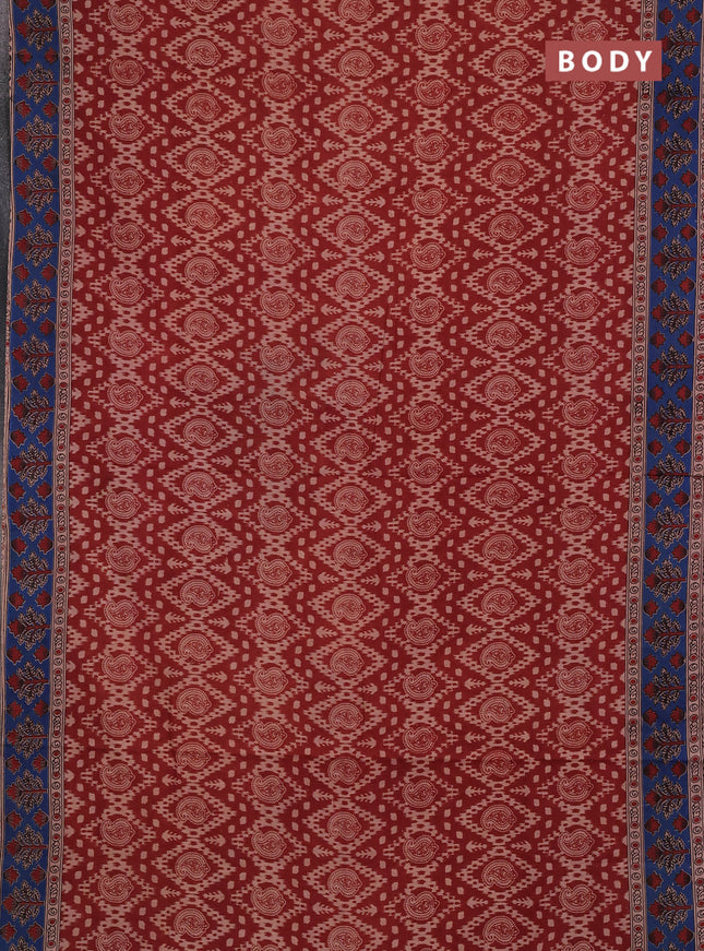 Kalamkari cotton saree brown and blue with allover prints and printed border