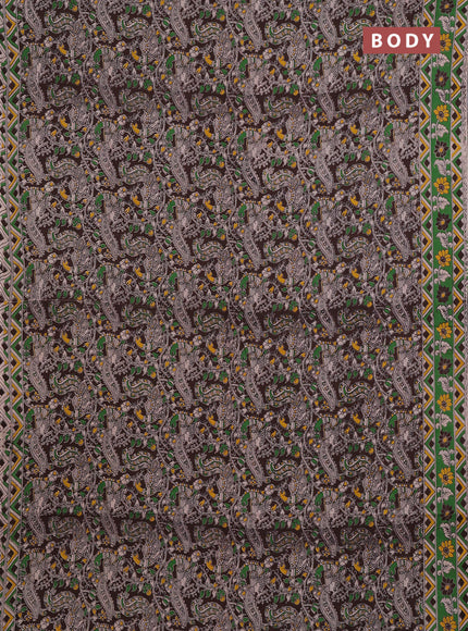 Kalamkari cotton saree coffee brown and green with allover prints and printed border