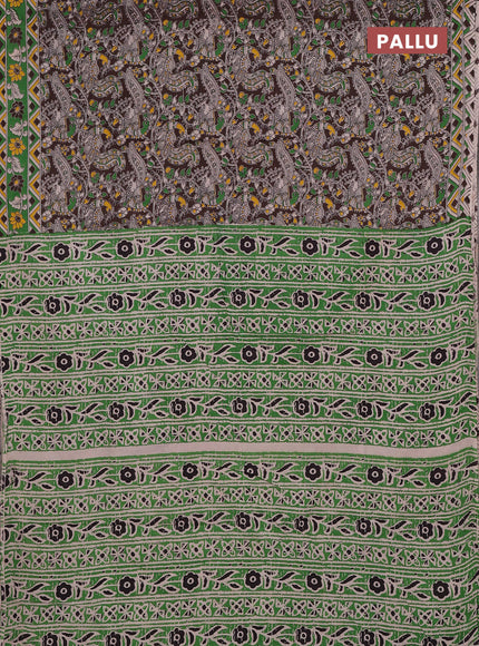 Kalamkari cotton saree coffee brown and green with allover prints and printed border