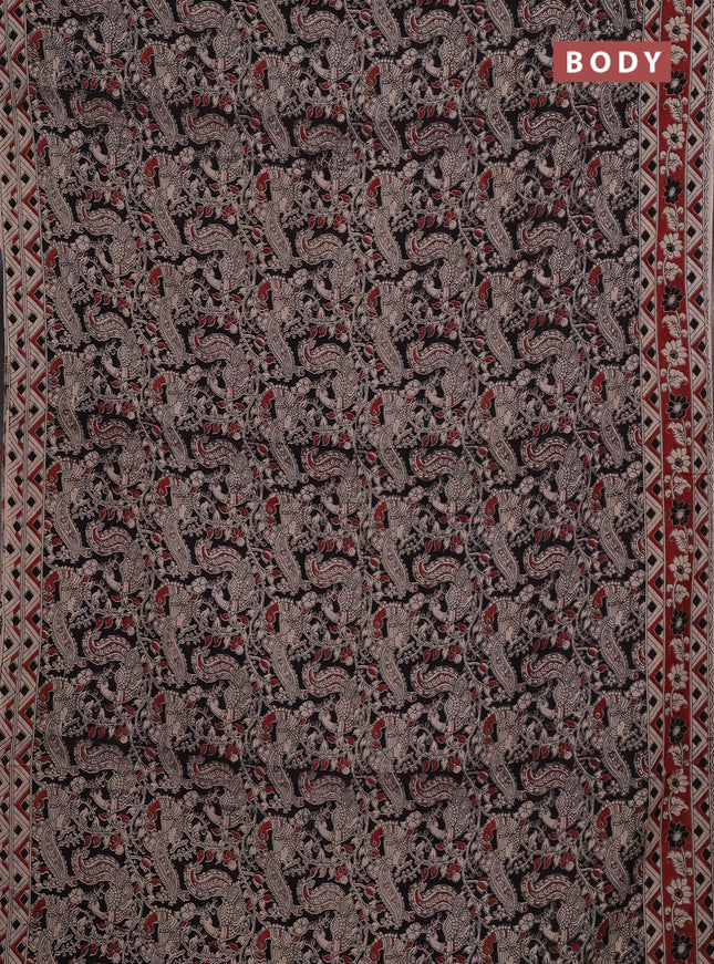 Kalamkari cotton saree black and brown with allover prints and printed border