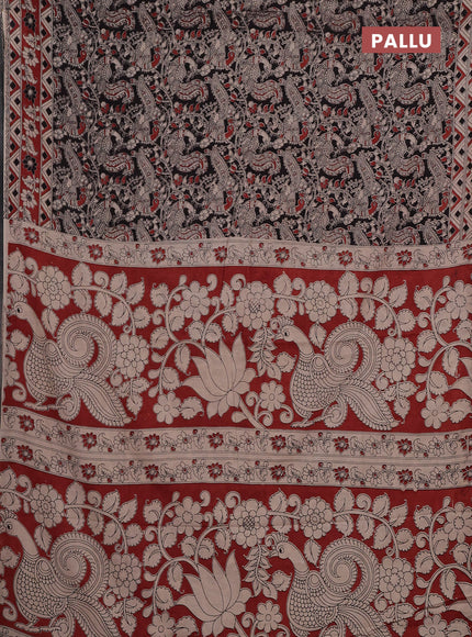 Kalamkari cotton saree black and brown with allover prints and printed border