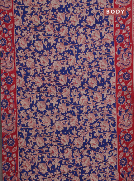 Kalamkari cotton saree blue and red with allover prints and printed border