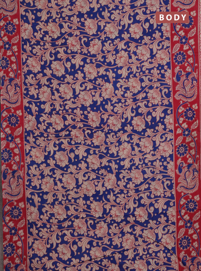 Kalamkari cotton saree blue and red with allover prints and printed border