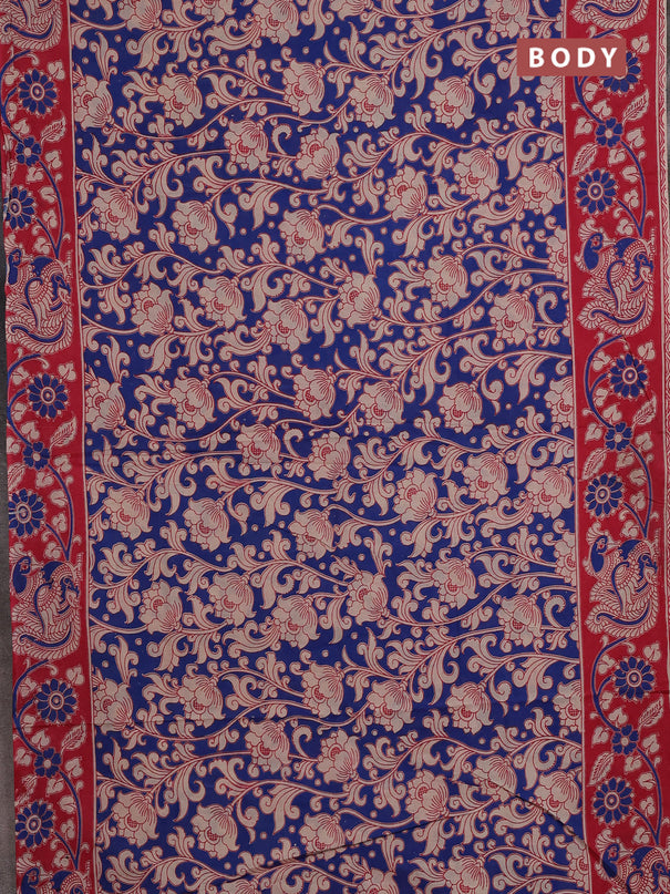 Kalamkari cotton saree blue and red with allover prints and printed border