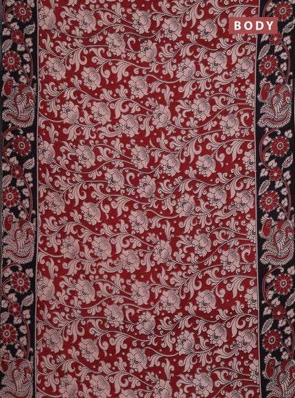 Kalamkari cotton saree maroon and black with allover prints and printed border