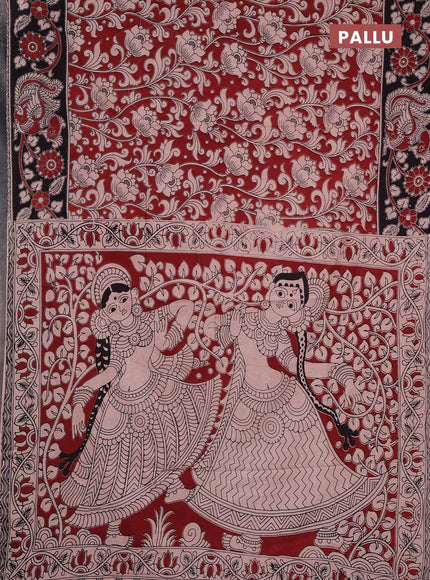 Kalamkari cotton saree maroon and black with allover prints and printed border