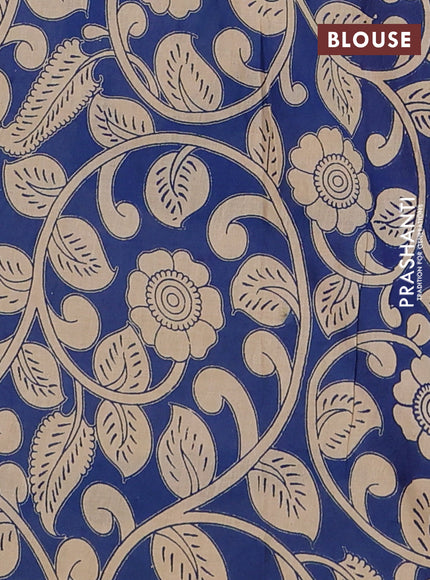 Kalamkari cotton saree grey and blue with allover prints and pichwai printed border