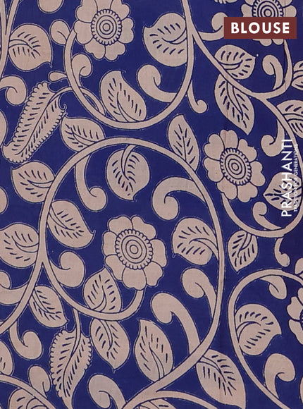 Kalamkari cotton saree beige maroon and blue with allover prints and pichwai printed border