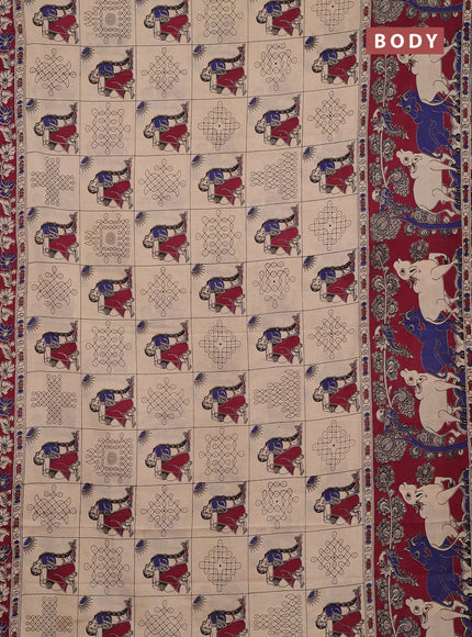 Kalamkari cotton saree beige and wine with allover prints and pichwai printed border