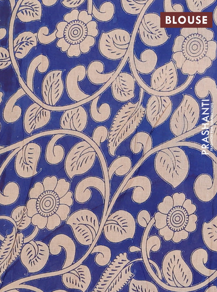 Kalamkari cotton saree beige yellow and blue with allover prints and pichwai printed border