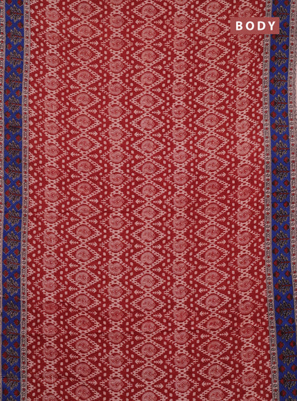 Kalamkari cotton saree maroon and blue with allover prints and printed border