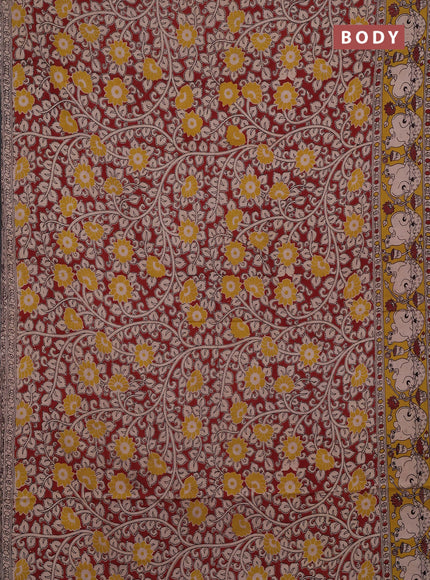 Kalamkari cotton saree brown and yellow with allover prints and pichwai printed border