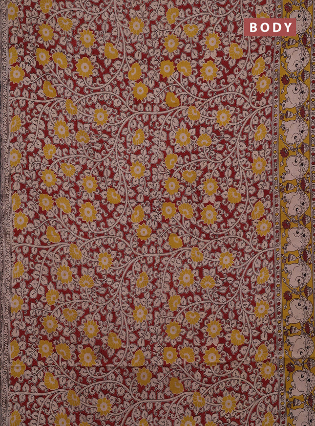 Kalamkari cotton saree brown and yellow with allover prints and pichwai printed border