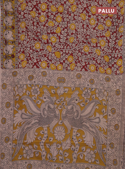 Kalamkari cotton saree brown and yellow with allover prints and pichwai printed border