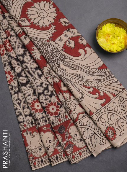 Kalamkari cotton saree coffee brown and brown shade with allover prints and pichwai printed border