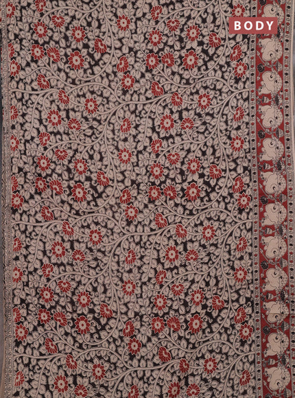 Kalamkari cotton saree coffee brown and brown shade with allover prints and pichwai printed border