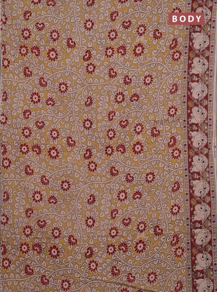 Kalamkari cotton saree yellow and brown with allover prints and pichwai printed border